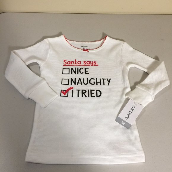 Girls Carter's Santa Says Holiday Long Sleeve Waffle Knit Shirt Size 2T - Picture 1 of 6